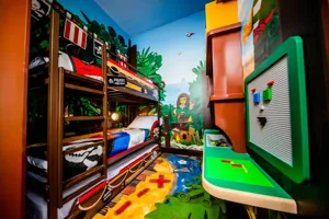Kids' sleeping area in a themed room at Pirate Island Hotel
